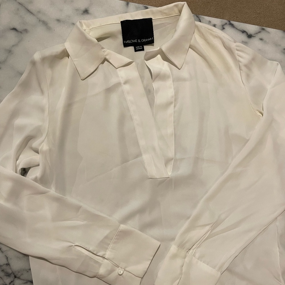 Harlowe & Graham White Sheer Long-sleeve Top
